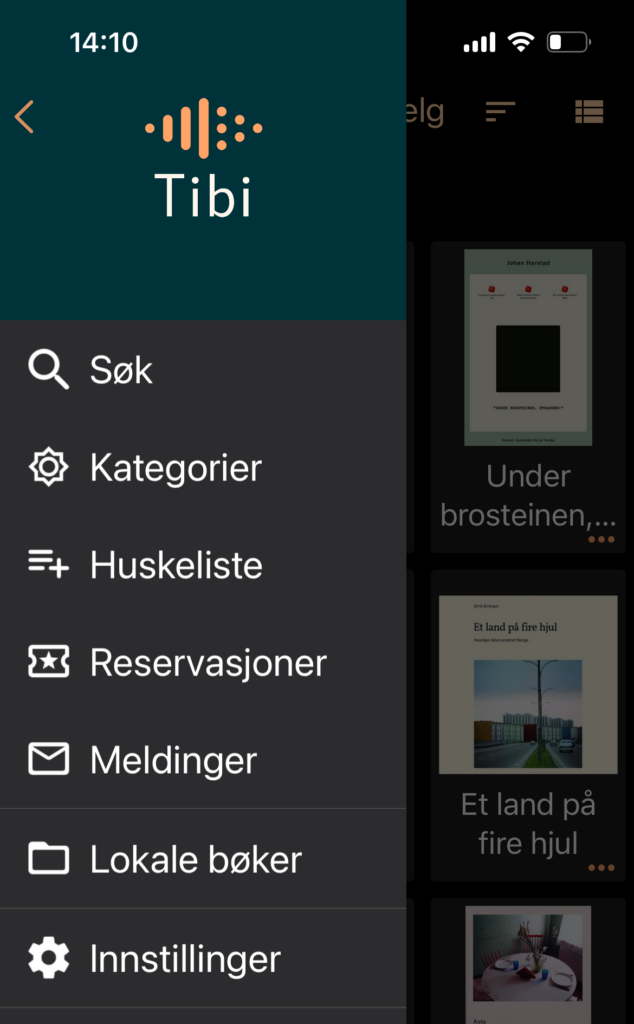 Menyen i Tibi-appen. Skjermbilde. 