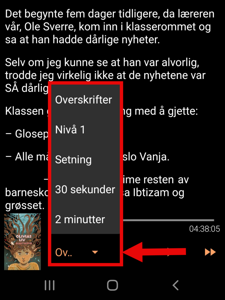 Meny for navigering i Tibi-appen på Android-mobil