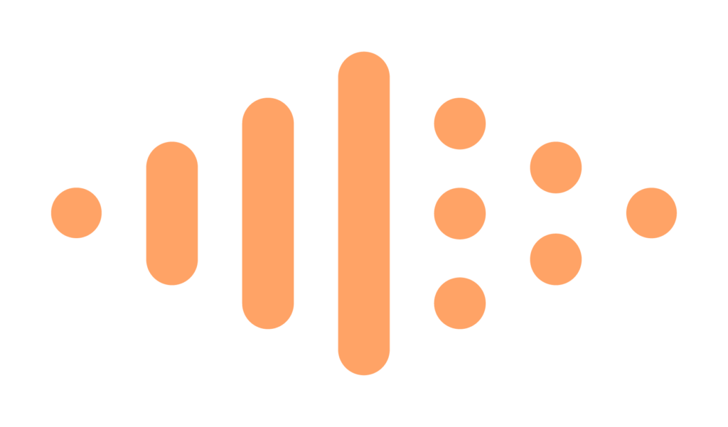 Logosymbol satt sammen av lydbølger og punkter