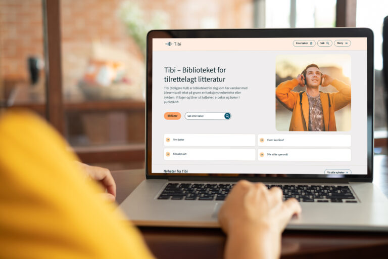 En person ved en PC, tibi.no på PC-en.
