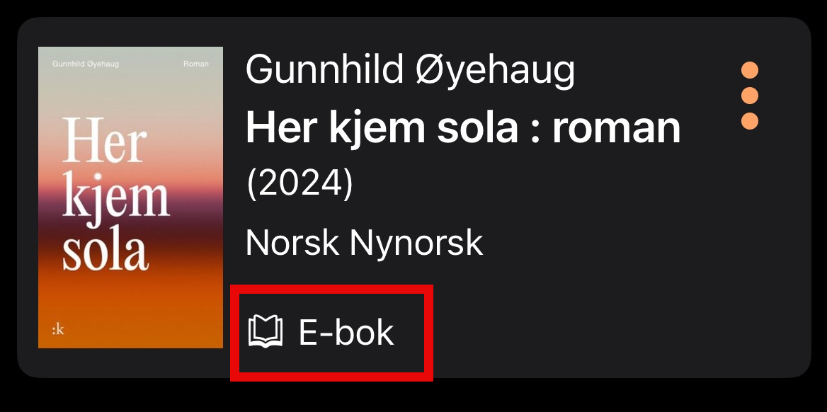 E-bok i Tibi-appen: Markering rundt ikon med en åpen bok.