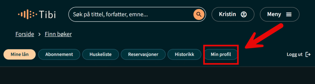 Knapp for Min profil. Skjermbilde.