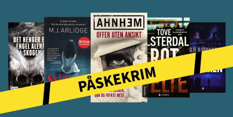 Bok-collage og banner med teksten Påskekrim