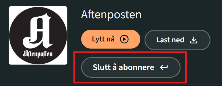Knapp for å avslutte abonnement. Skjermbilde.