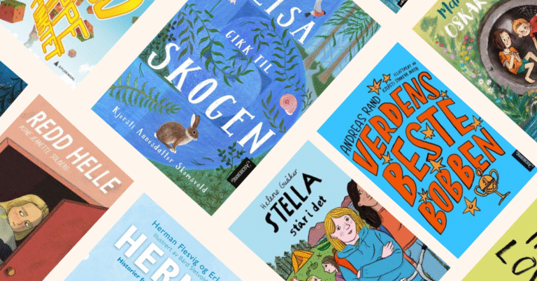 Forsidebilder fra bøkene i listen. Collage.