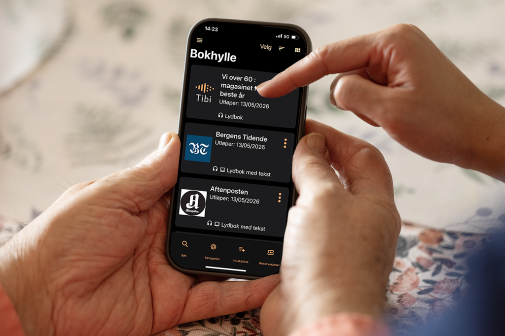 Tibi-appen med aviser og tidsskrifter.
